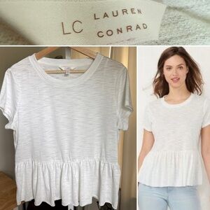 LC Lauren Conrad Women’s White Peplum Short Sleeve Blouse Size L